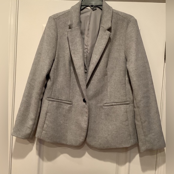 Old Navy Gray Blazer Jacket Size Large Wool Blend One Button Long Sleeves - Picture 1 of 13